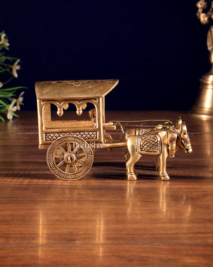 Pure Brass Bullock Cart with Rider – Small Decorative Showpiece 4 inch
