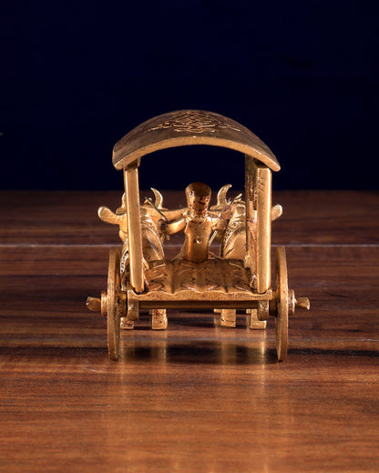 Pure Brass Bullock Cart with Rider – Small Decorative Showpiece 4 inch