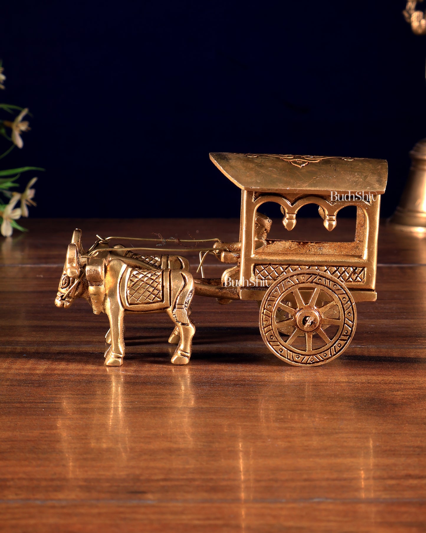 Pure Brass Bullock Cart with Rider – Small Decorative Showpiece 4 inch