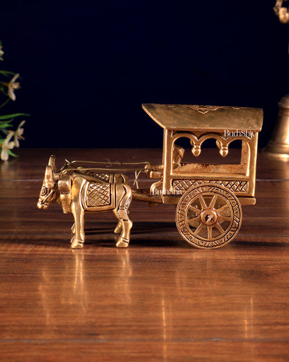 Pure Brass Bullock Cart with Rider – Small Decorative Showpiece 4 inch