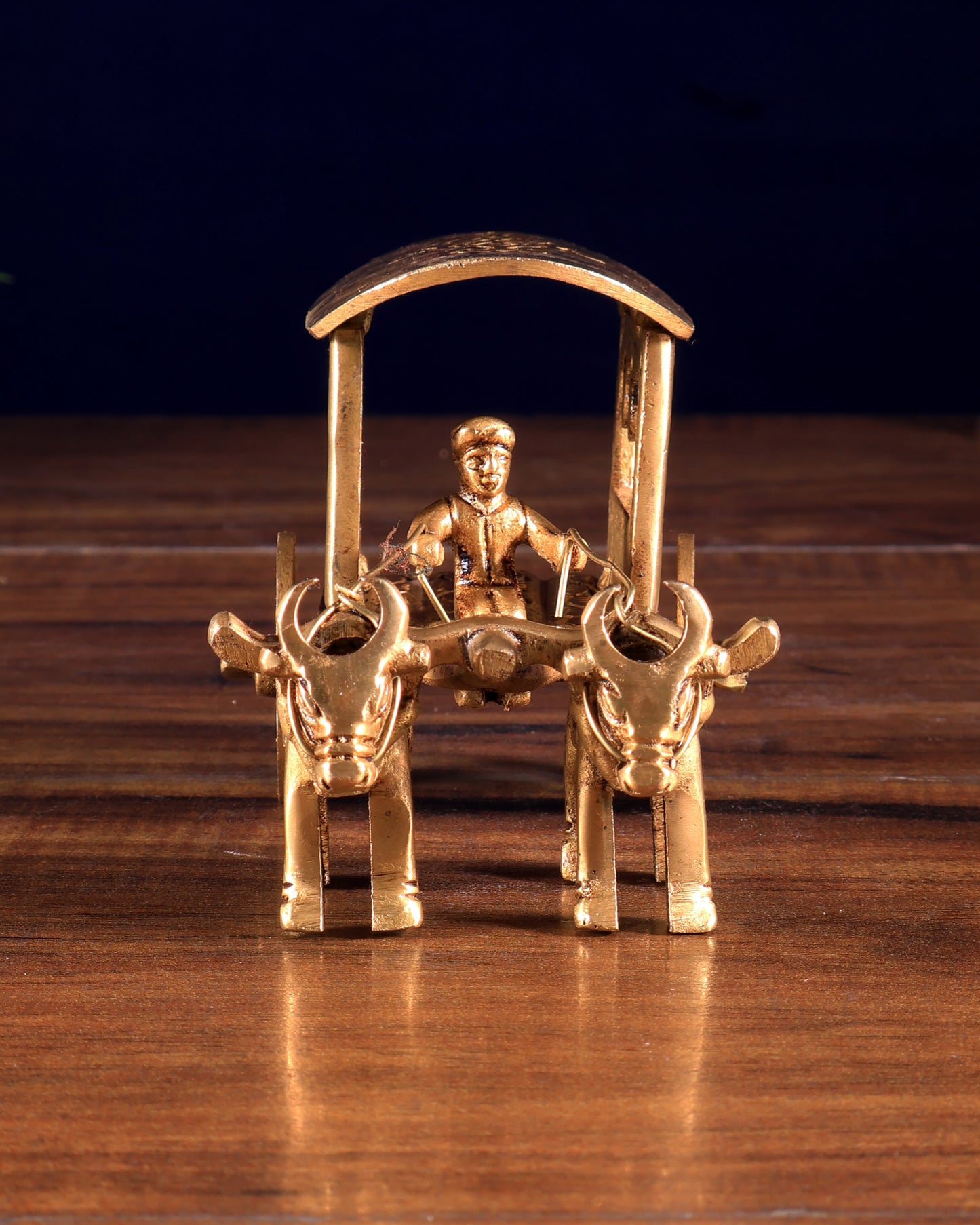 Pure Brass Bullock Cart with Rider – Small Decorative Showpiece 4 inch