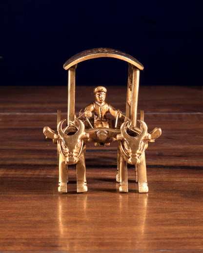 Pure Brass Bullock Cart with Rider – Small Decorative Showpiece 4 inch