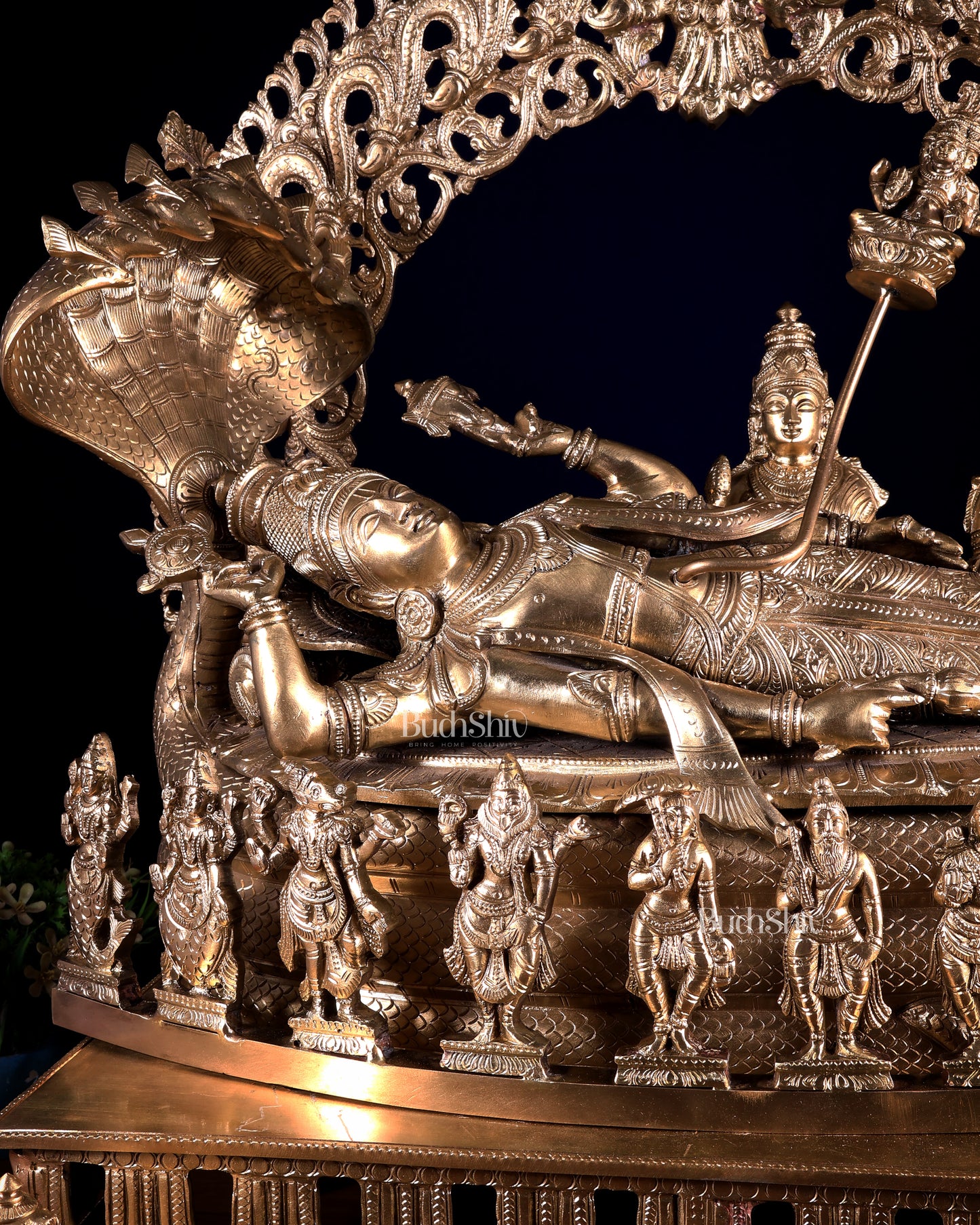 Superfine Anantashayana Vishnu in Royal Arch with Dashavatara – Hoysala Bronze Masterpiece