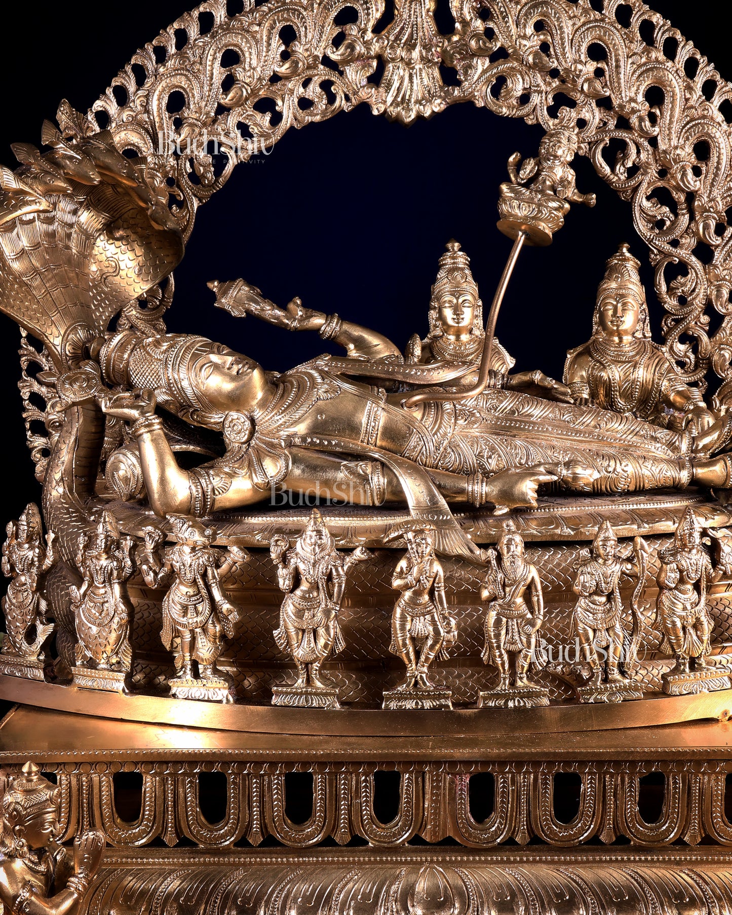 Superfine Anantashayana Vishnu in Royal Arch with Dashavatara – Hoysala Bronze Masterpiece