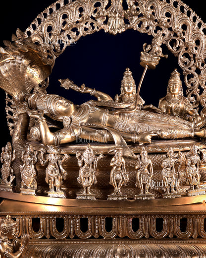 Superfine Anantashayana Vishnu in Royal Arch with Dashavatara – Hoysala Bronze Masterpiece