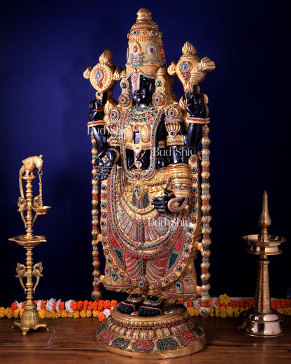 Majestic Brass Tirupati Balaji – Dual Side sculpture (Meenakari & Black Tone) | 4 Ft Temple Idol