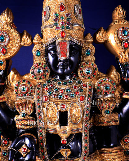 Majestic Brass Tirupati Balaji – Dual Side sculpture (Meenakari & Black Tone) | 4 Ft Temple Idol