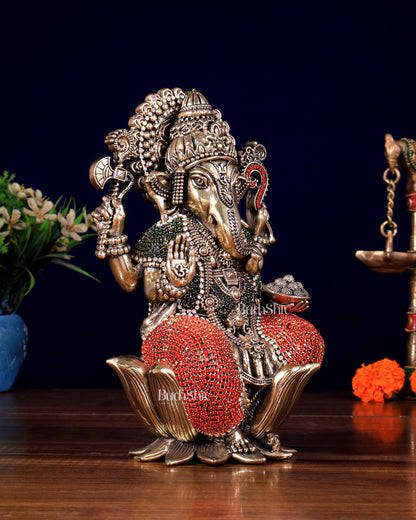 Pure Brass Superfine Lord Ganesha Idol jewellers artwork