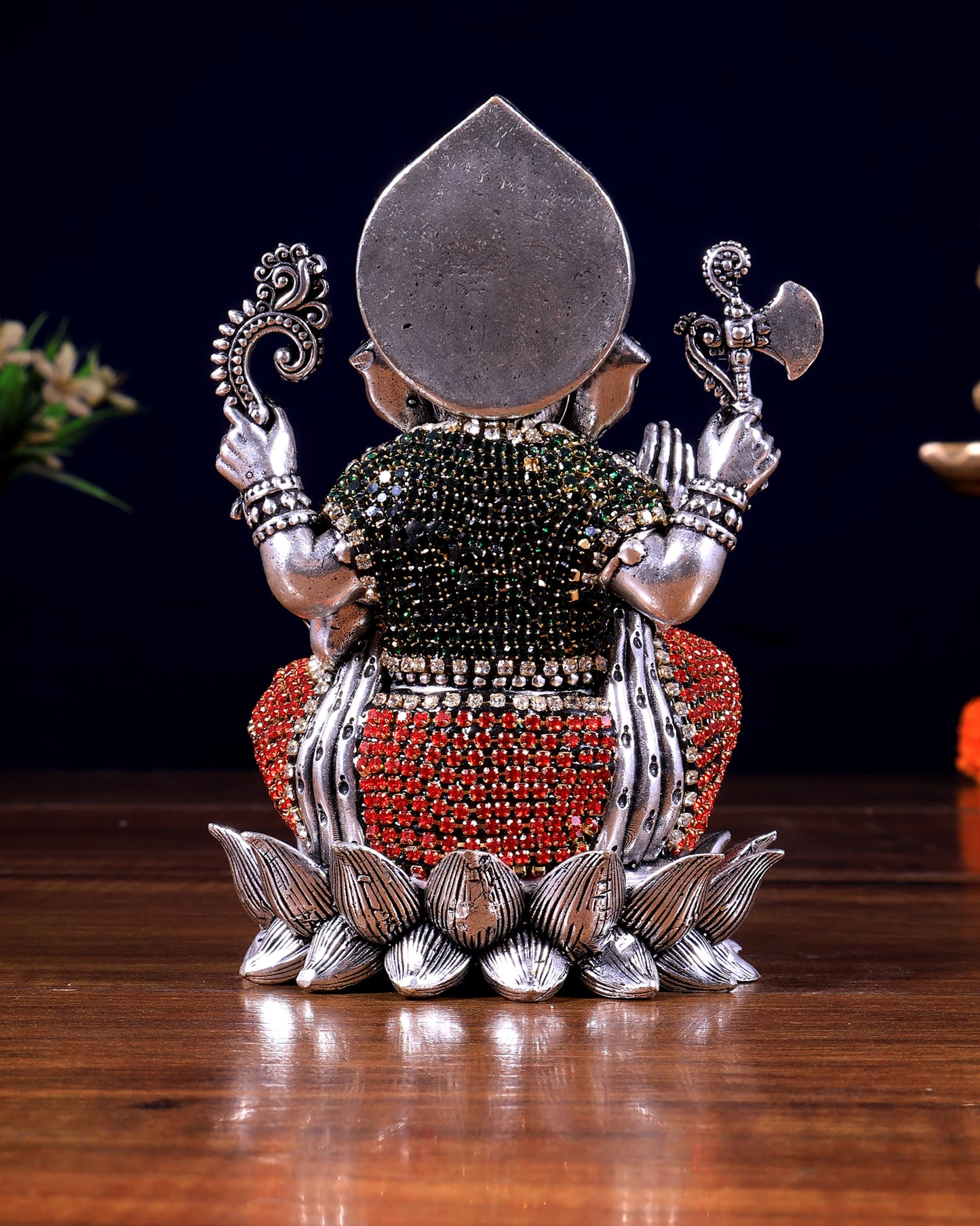 Silver plated Brass Superfine Ganesha Right trunk Idol - 5" Tall