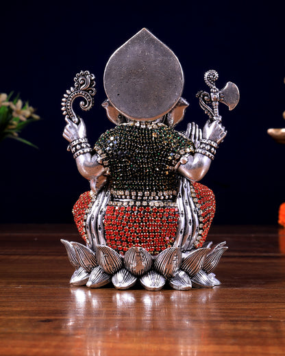 Silver plated Brass Superfine Ganesha Right trunk Idol - 5" Tall