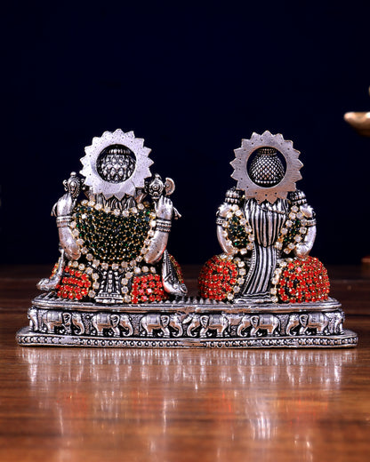 Silver plated Ganesh Lakshmi Brass Idol on Same Base - jewellery work , 3"