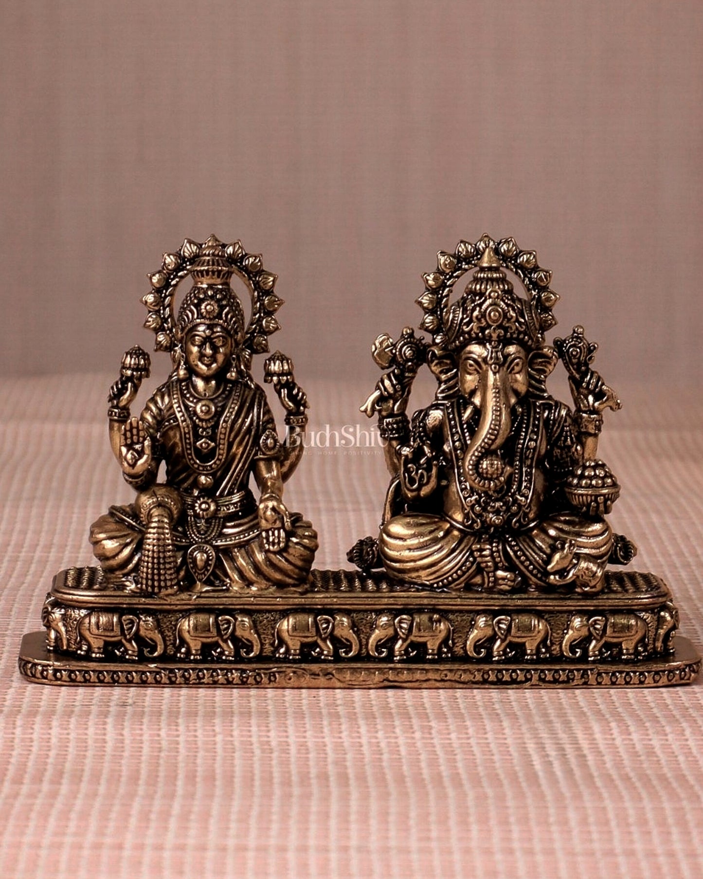 Ganesh Lakshmi Brass Idol on Same Base - Intricate Superfine, 3"