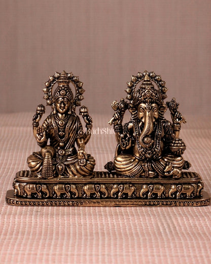 Ganesh Lakshmi Brass Idol on Same Base - Intricate Superfine, 3"