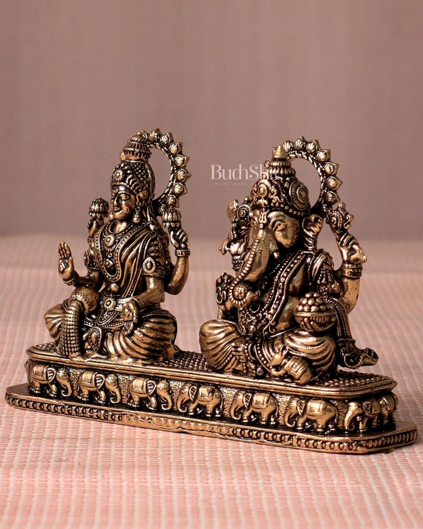 Ganesh Lakshmi Brass Idol on Same Base - Intricate Superfine, 3"
