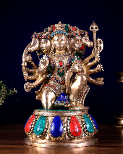 Brass Panchmukhi Hanuman statue 13" meenakari Stonework