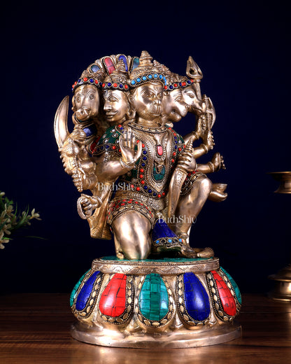 Brass Panchmukhi Hanuman statue 13" meenakari Stonework