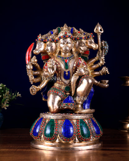 Brass Panchmukhi Hanuman statue 13" meenakari Stonework