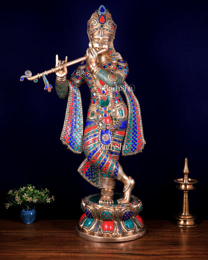 Brass Superfine Large Lord Krishna Statue – 36” | 41 kg | Only at BudhShiv