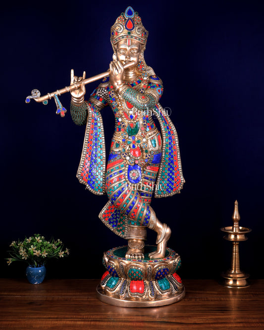 Brass Superfine Large Lord Krishna Statue – 36” | 41 kg | Only at BudhShiv