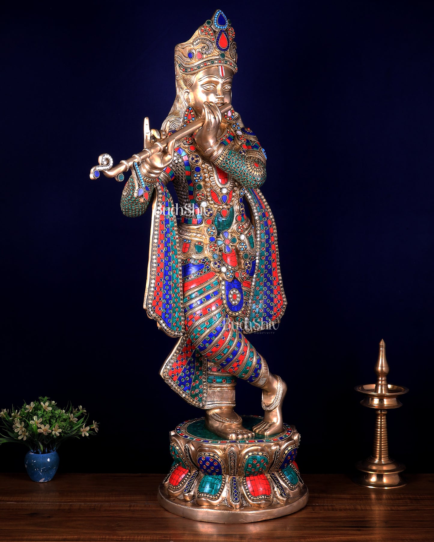 Brass Superfine Large Lord Krishna Statue – 36” | 41 kg | Only at BudhShiv