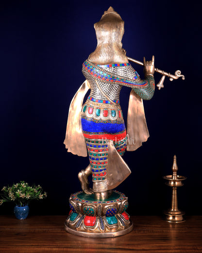 Brass Superfine Large Lord Krishna Statue – 36” | 41 kg | Only at BudhShiv