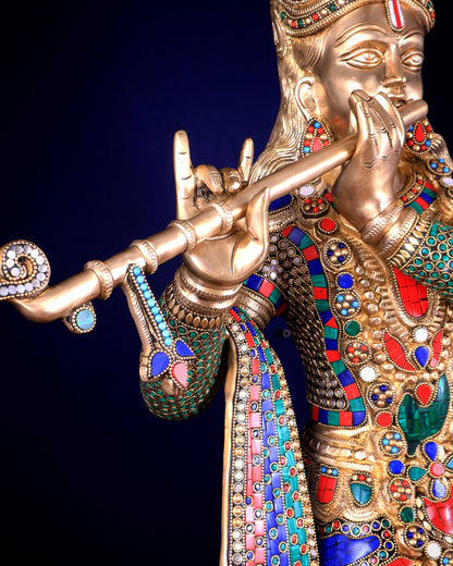 Brass Superfine Large Lord Krishna Statue – 36” | 41 kg | Only at BudhShiv