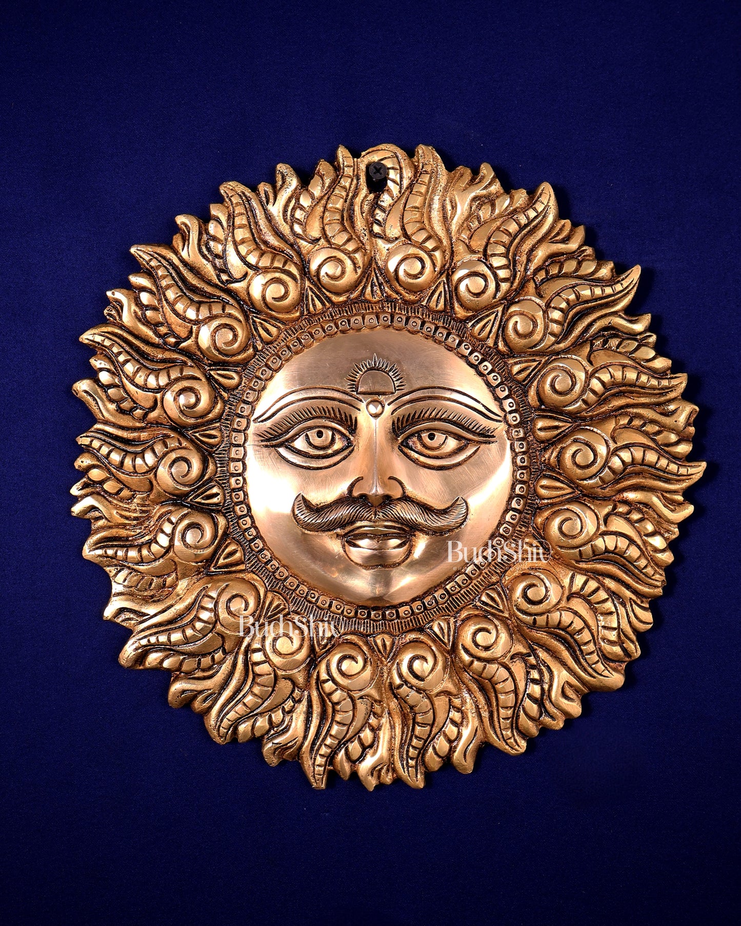 Superfine Brass Surya dev with moustache wall hanging 11"