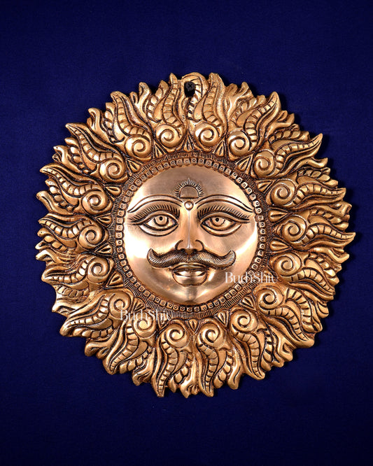 Superfine Brass Surya dev with moustache wall hanging 11"