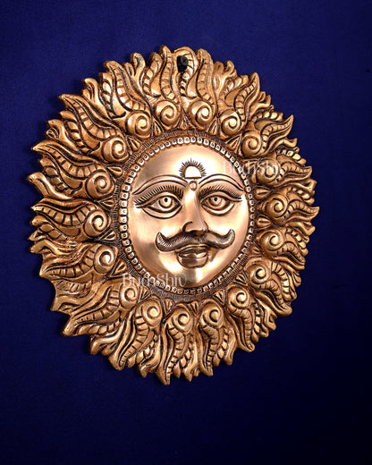Superfine Brass Surya dev with moustache wall hanging 11"