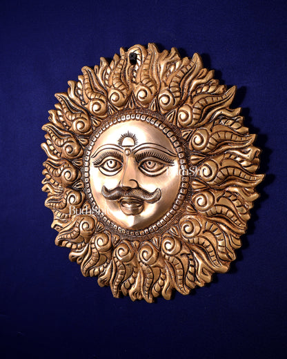Superfine Brass Surya dev with moustache wall hanging 11"