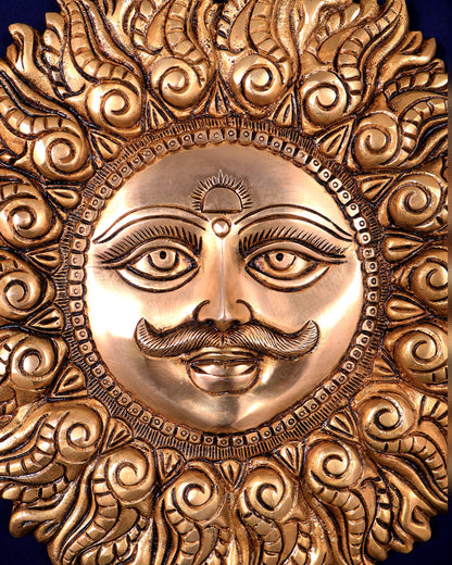 Superfine Brass Surya dev with moustache wall hanging 11"