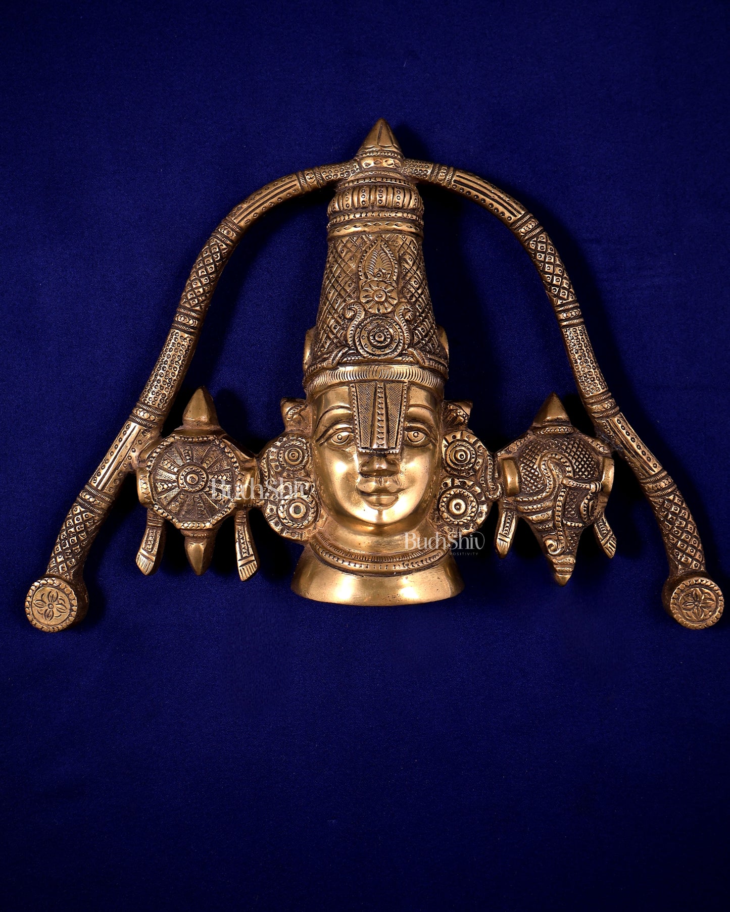 Brass Tirupati Balaji Face Wall Hanging Golden Shankh and Chakra
