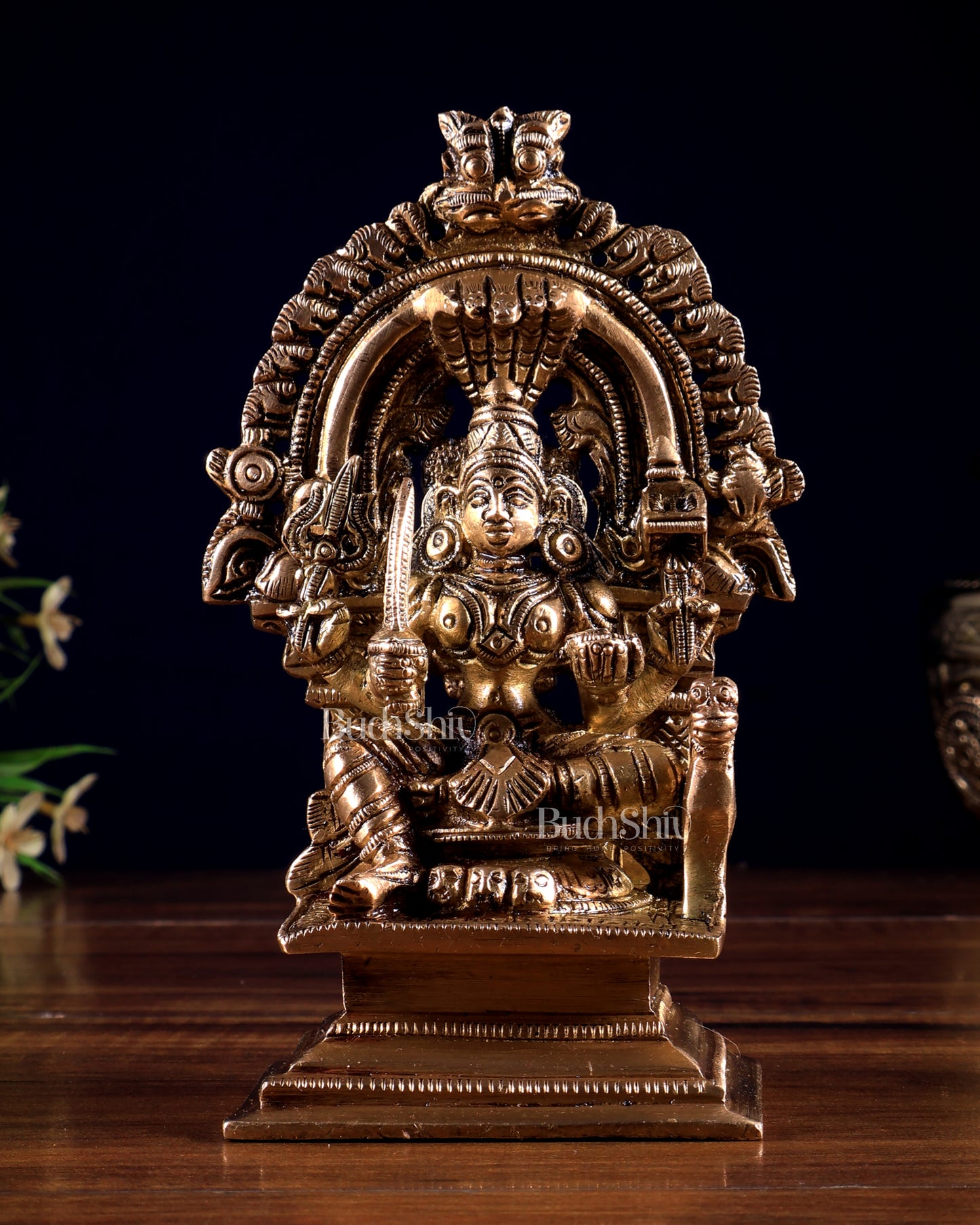 Pure Brass Goddess Mariamman Devi with Prabhavali 5.5 inch