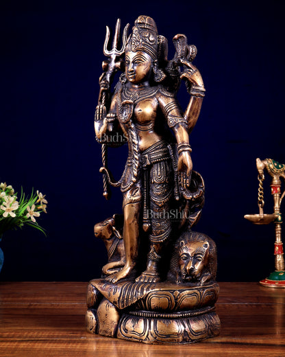 Pure Brass Ardhanishvara Idol in Natural Antique Tone 13 inch