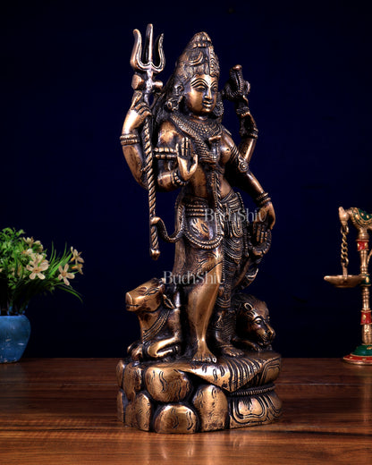 Pure Brass Ardhanishvara Idol in Natural Antique Tone 13 inch