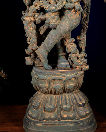 Pure Brass Radha Krishna Statue with Vintage Rustic Green Patina Finish 30 inch