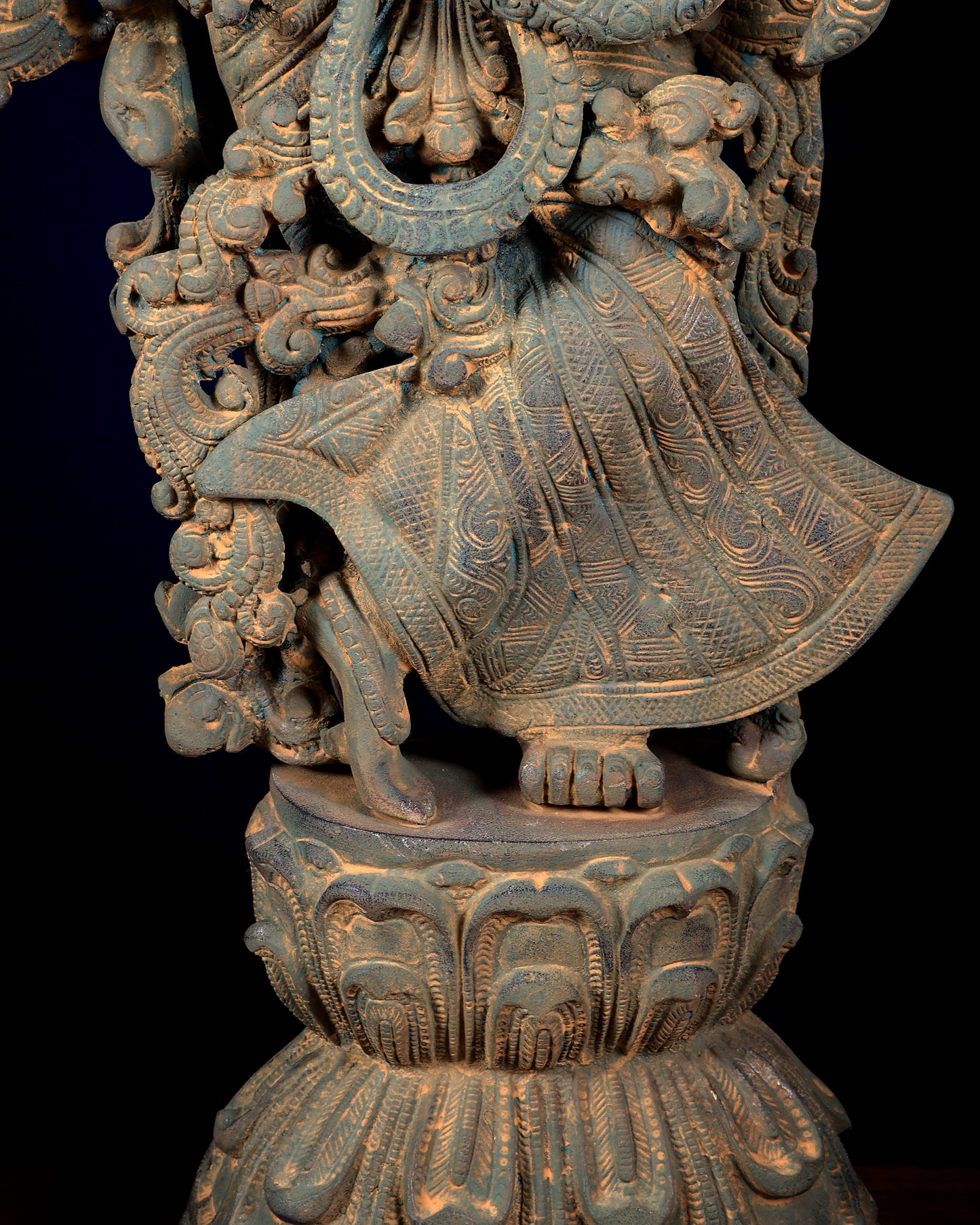 Pure Brass Radha Krishna Statue with Vintage Rustic Green Patina Finish 30 inch