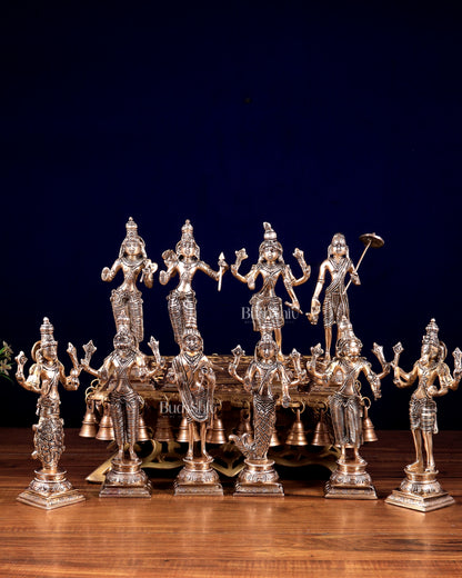 Brass Superfine Vishnu Dashavatar Idols Set | Sleek Design 10 inch
