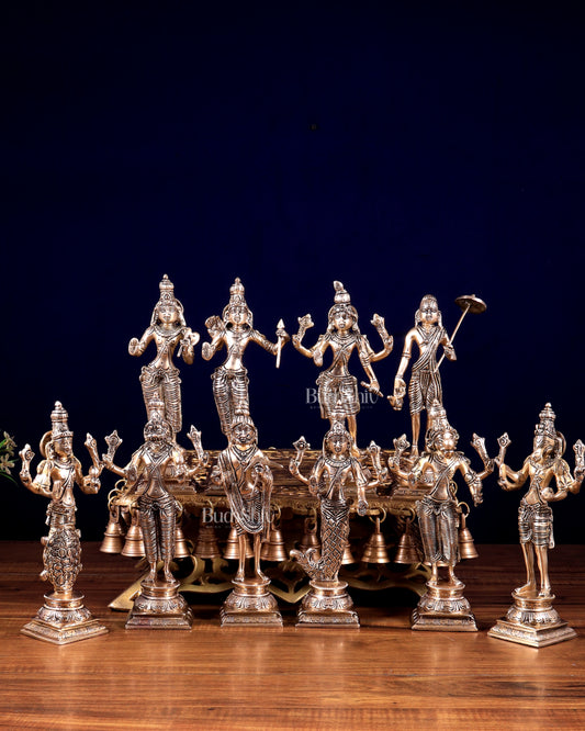 Brass Superfine Vishnu Dashavatar Idols Set | Sleek Design 10 inch