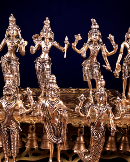 Brass Superfine Vishnu Dashavatar Idols Set | Sleek Design 10 inch