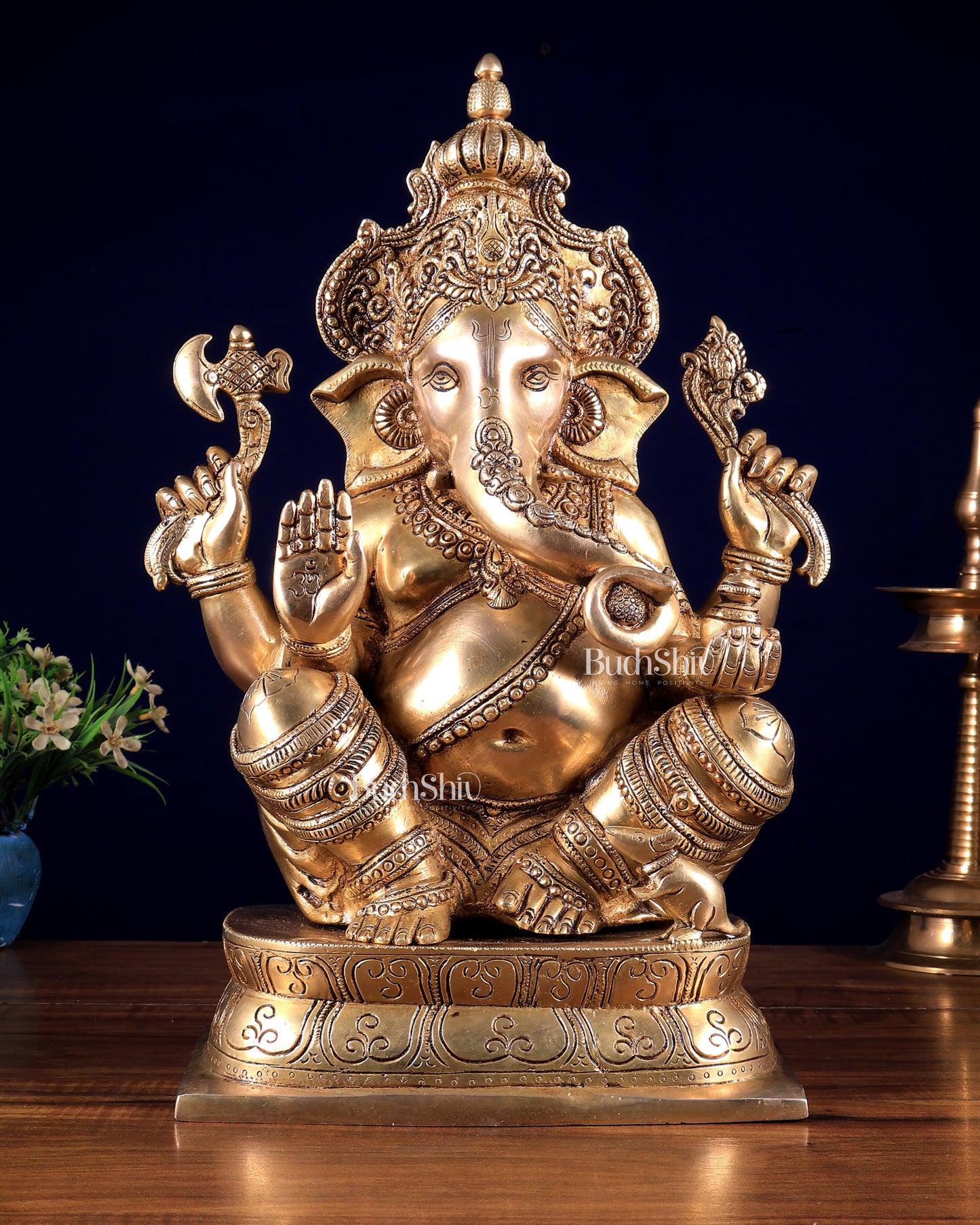 Brass Ganesha statue 16 inch enhanced carvings