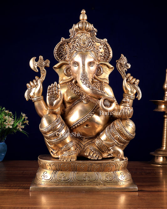 Brass Ganesha statue 16 inch enhanced carvings