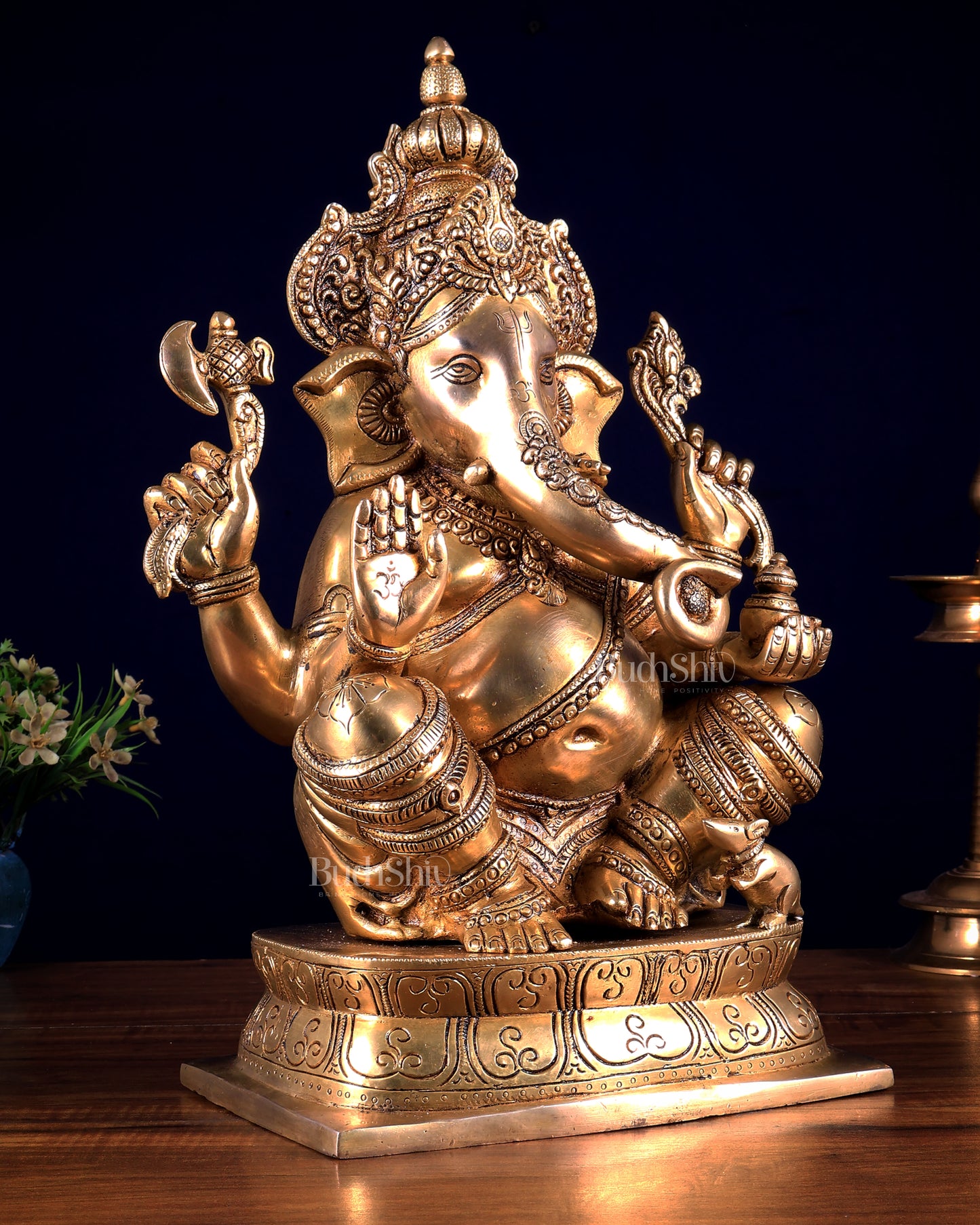 Brass Ganesha statue 16 inch enhanced carvings