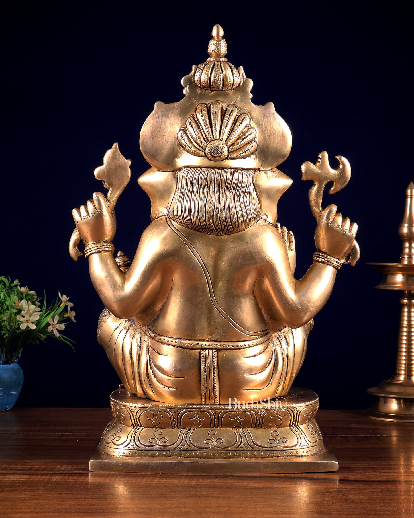 Brass Ganesha statue 16 inch enhanced carvings