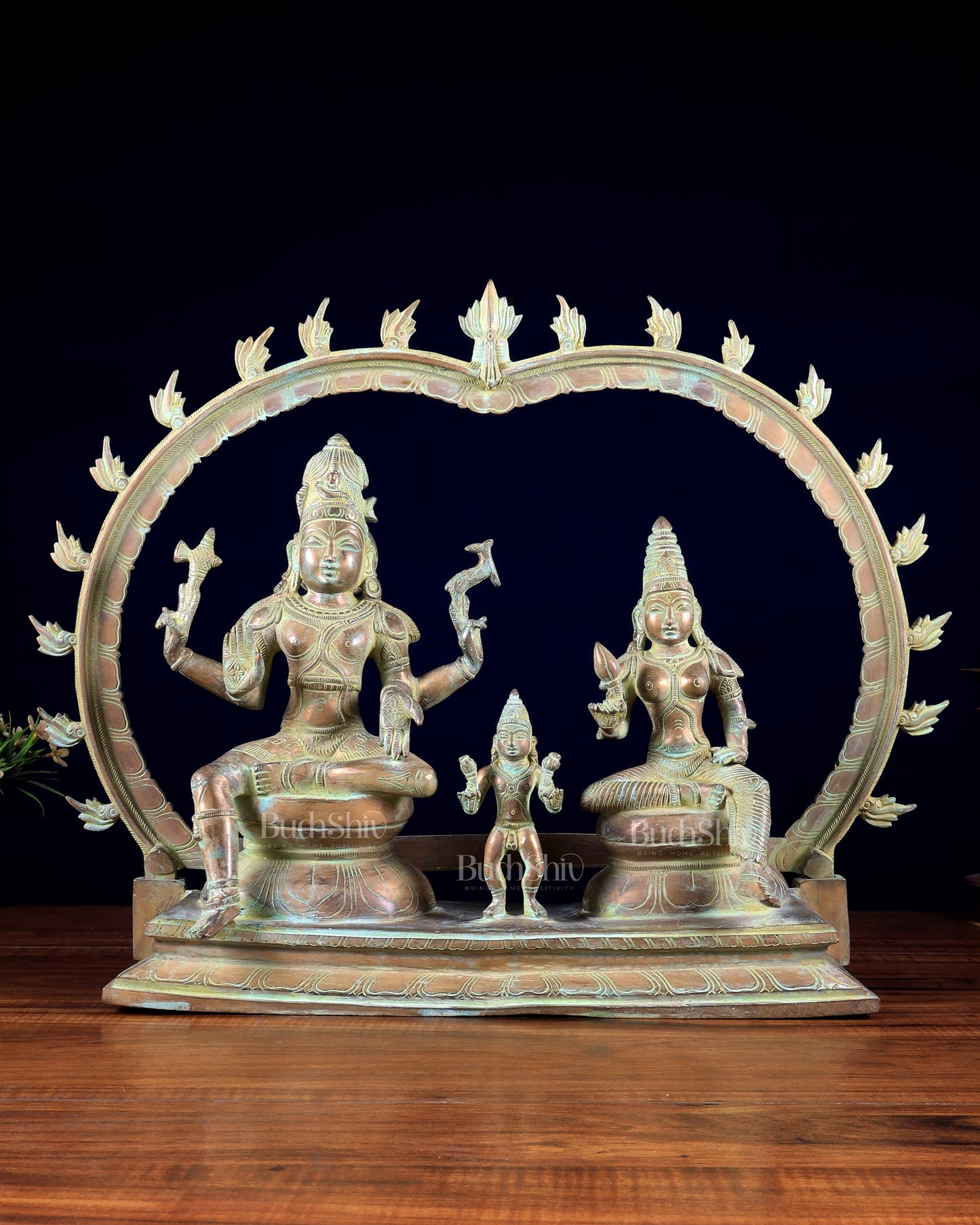 Brass Somaskandar Statue | Lord Shiva, Devi Parvati with Kartikeya 22"