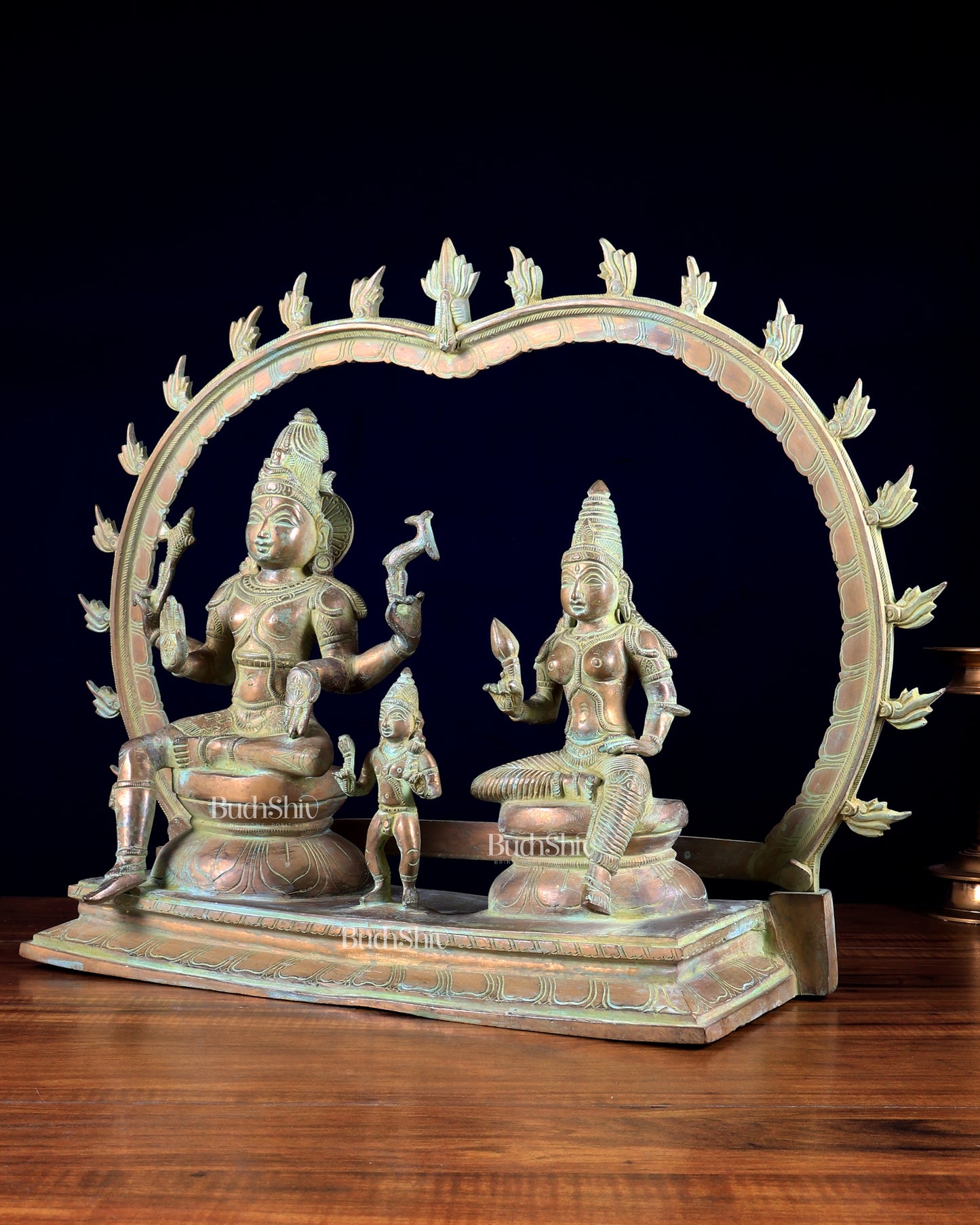 Brass Somaskandar Statue | Lord Shiva, Devi Parvati with Kartikeya 22"