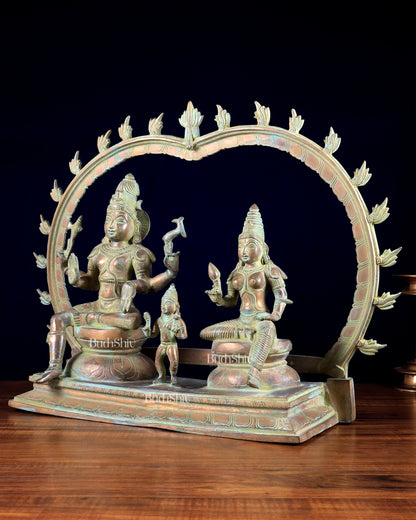 Brass Somaskandar Statue | Lord Shiva, Devi Parvati with Kartikeya 22"