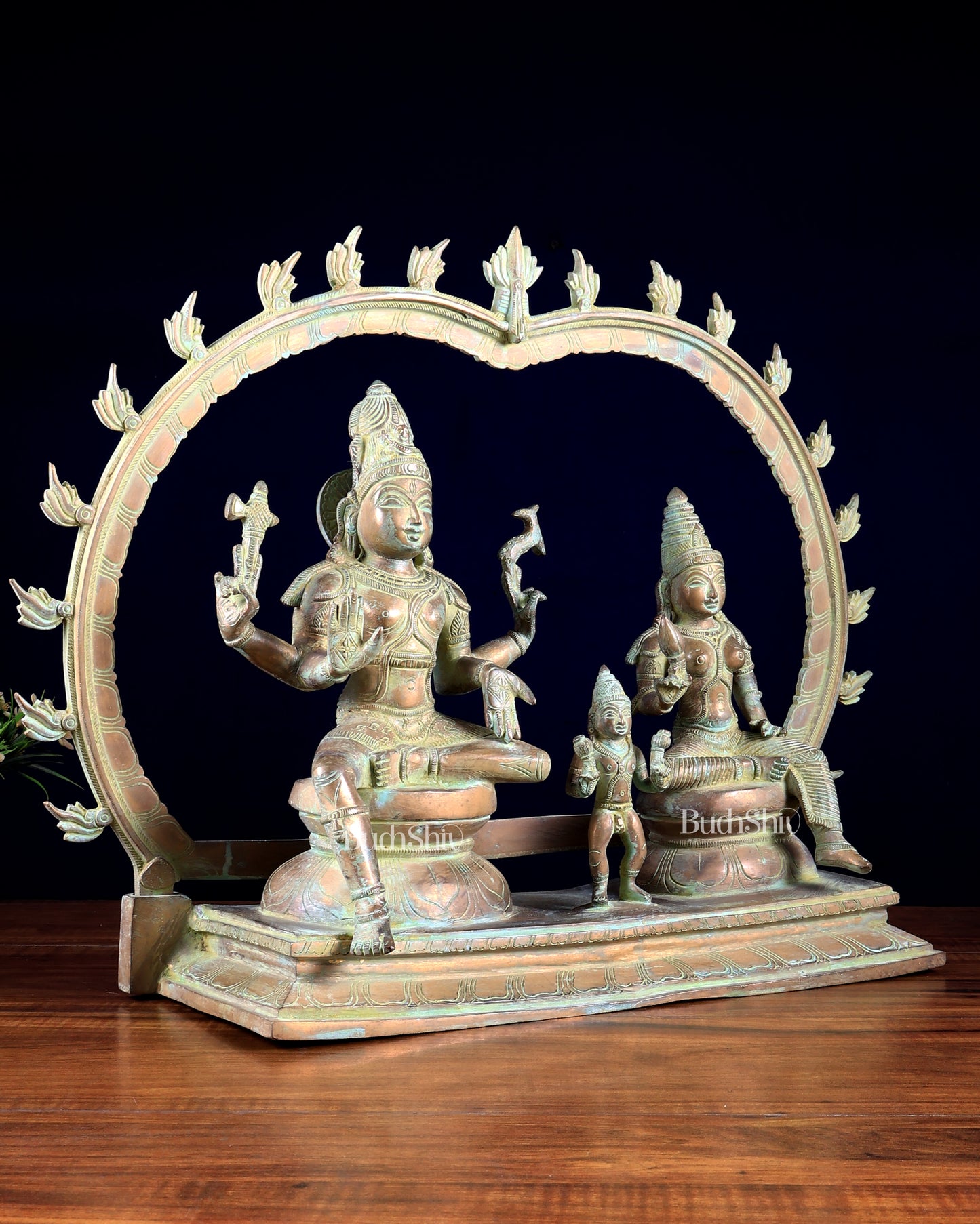 Brass Somaskandar Statue | Lord Shiva, Devi Parvati with Kartikeya 22"