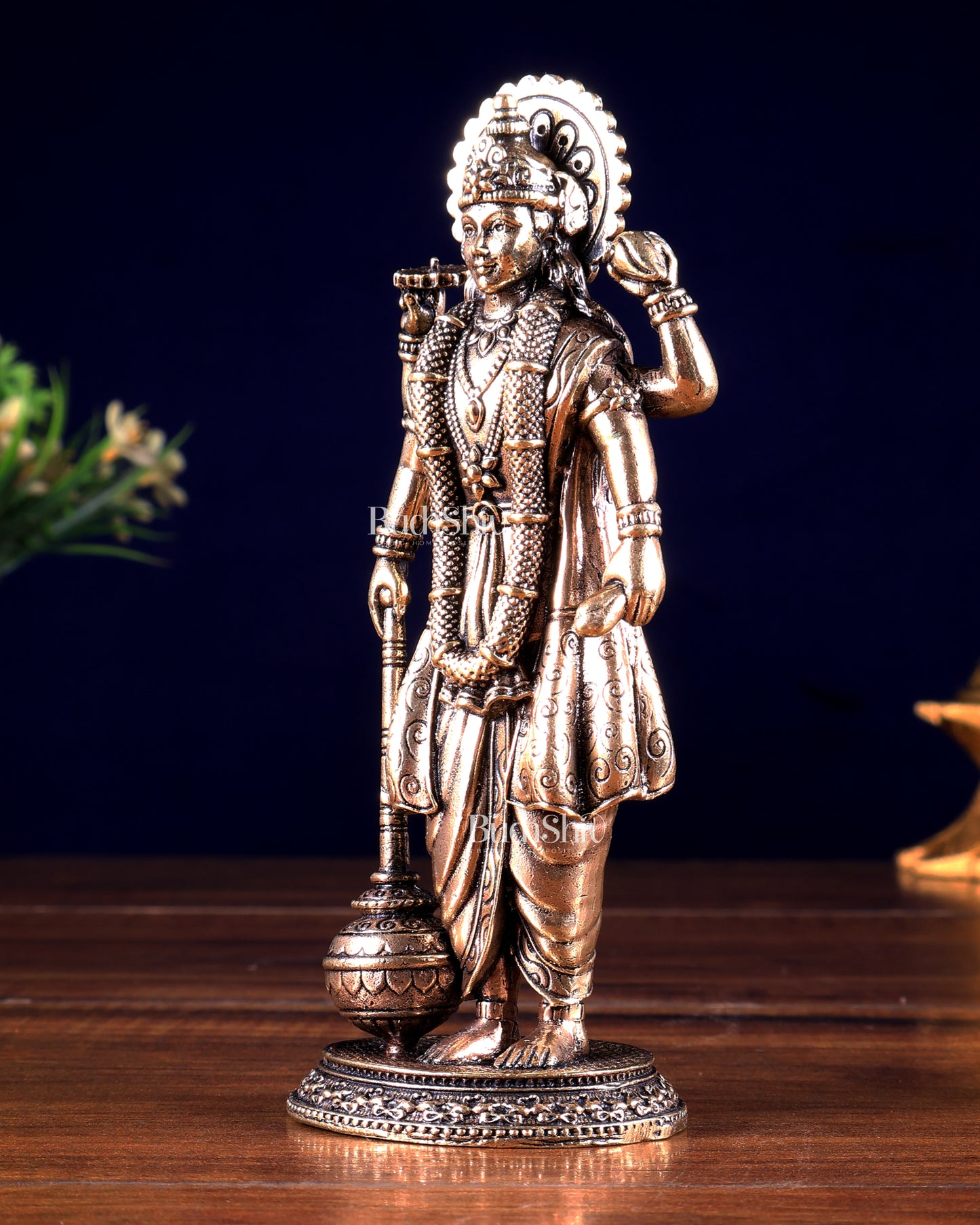 Brass Superfine Standing Lord Vishnu Statue with Intricate Carvings 6 inch