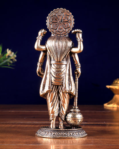 Brass Superfine Standing Lord Vishnu Statue with Intricate Carvings 6 inch